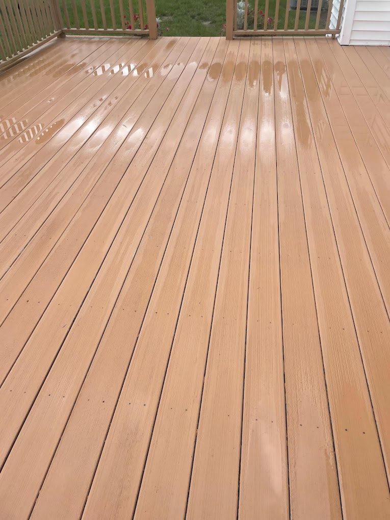 Deck boards washed back to warm, clean wood color
